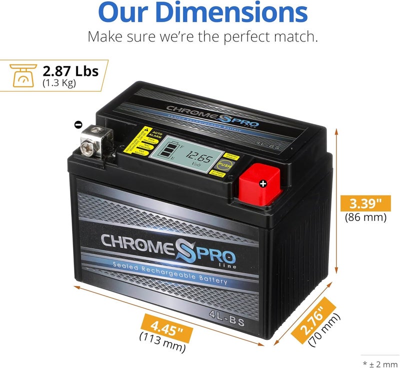 Chrome S Pro Chrome Pro iGel YTX4L-BS Maintenance-Free, LCD Display, 50CCA, 12V 3Ah Battery Replacement for ATV, Motorcycle, Jet Skis, Scooter, UTV, and More - Nut and Bolt (T3) Terminal - Image 3